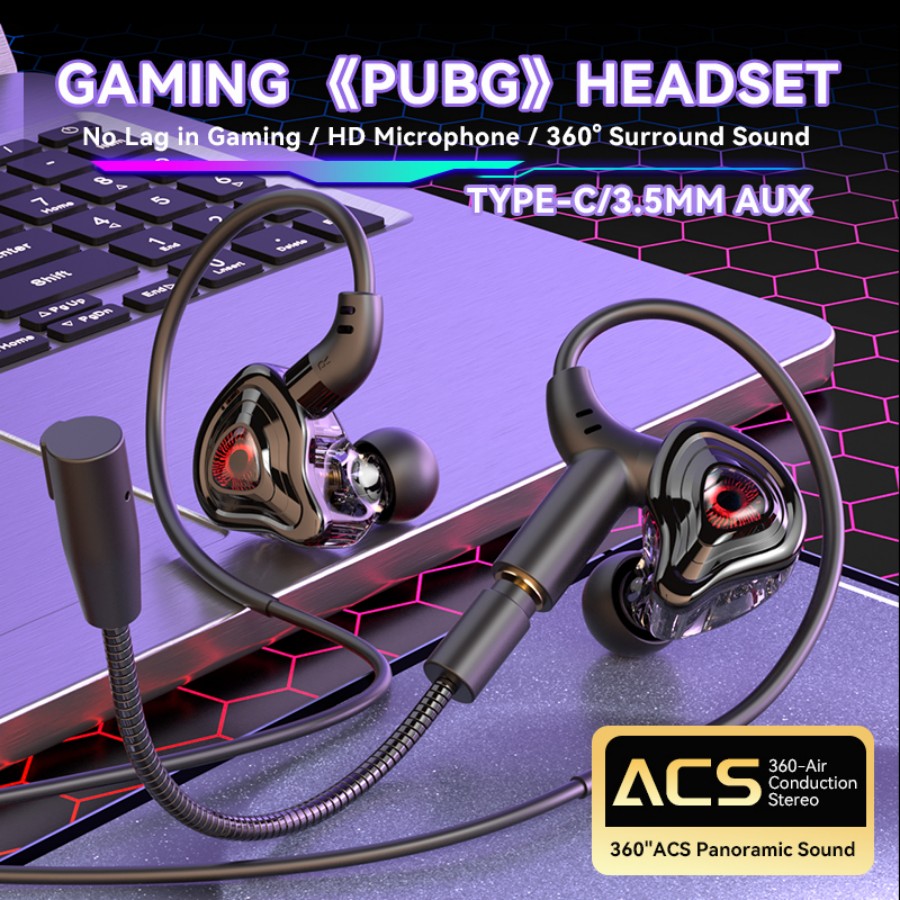 Esports Gaming Phone - Esports-Gaming-Headset, 360°-Surround-Sound, Hifi-Stereo-Ohrhörer mit Kabel, 3,5